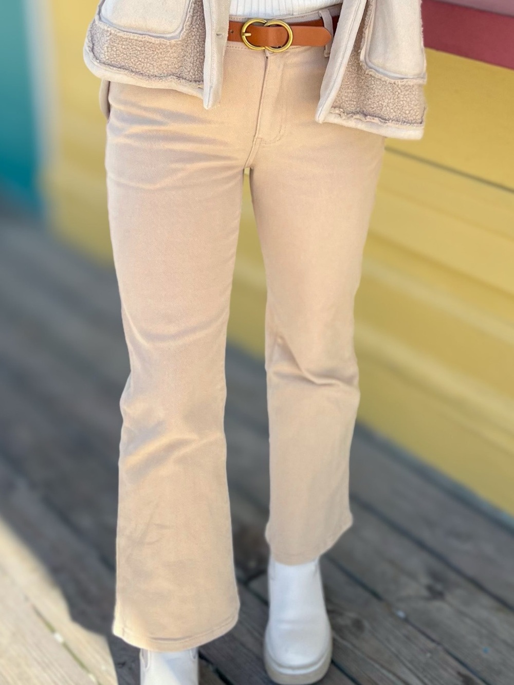 Listicle Cream Flare Corduroy Jeans